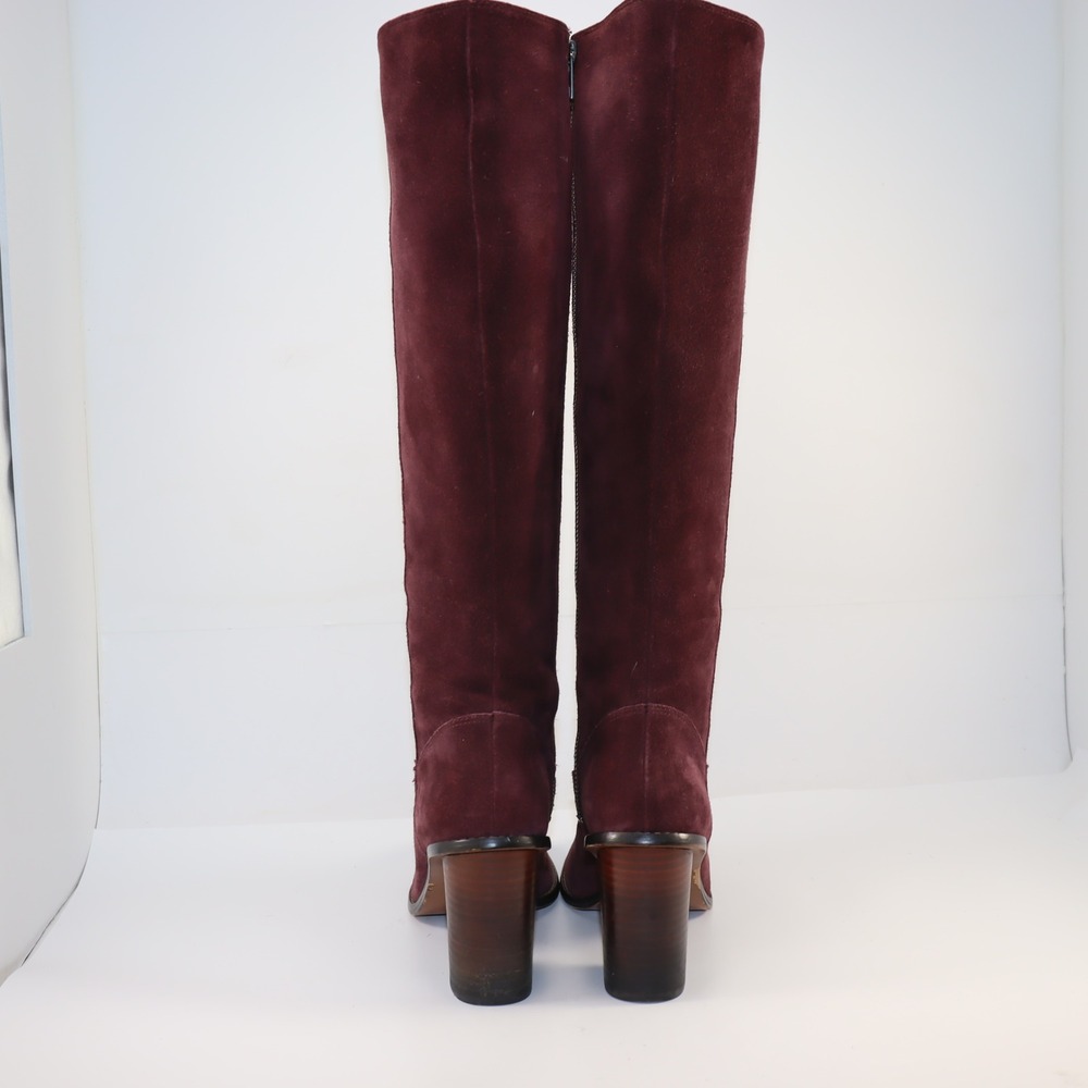 Coach Tall Suede Boots Womens 7 Burgundy Block Heel Knee High Leather Sole Zip - Picture 4 of 8